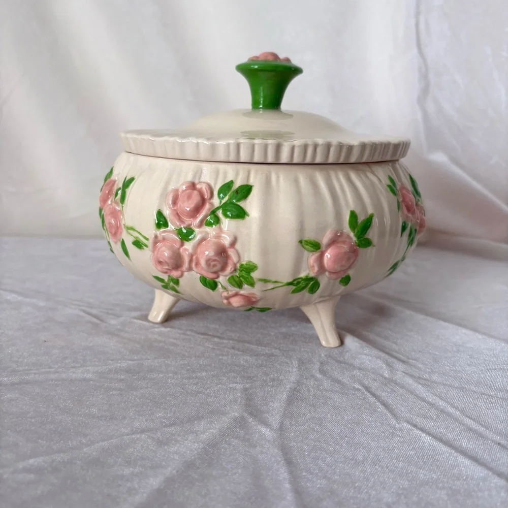 Vintage ceramic rose candy dish trinket home decor bowl storage display